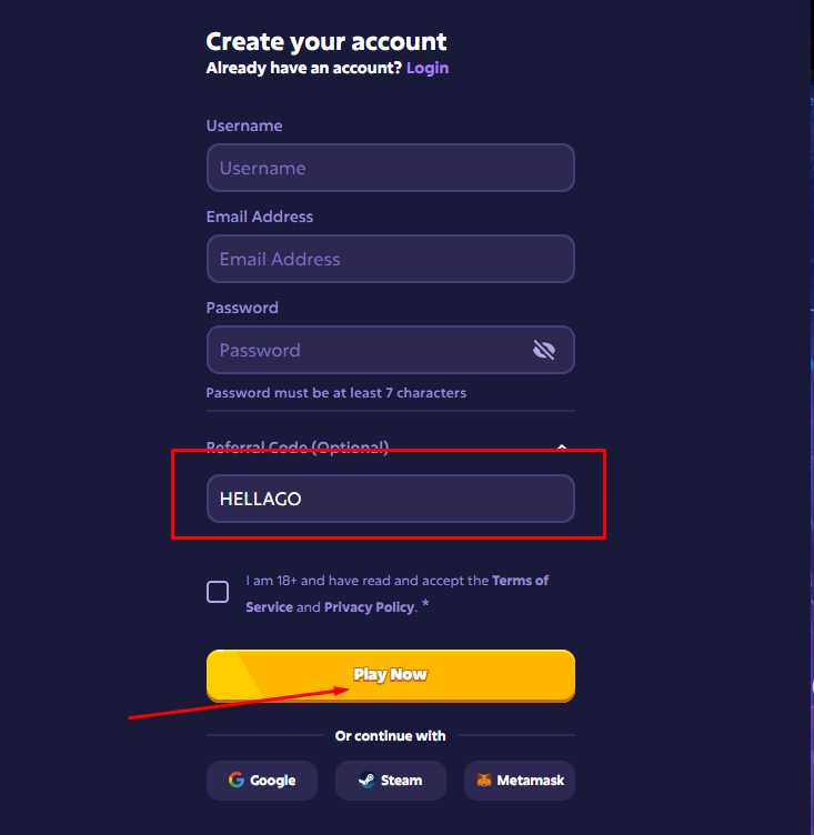 HELLAGO referral code rekisteröinnissä